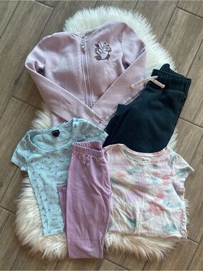 Girls Lavender Zip Hoodie & Mixed TopsJoggers - Lavender, Black, Tie-Dye Size 8